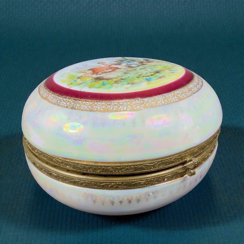 Vintage German Fine‎ Porcelain Large Powder Box Container Jewelry Holder German